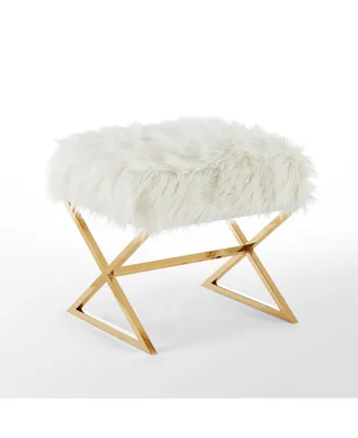 Inspired Home Aurora Faux Fur Ottoman with Metal X-Leg Frame