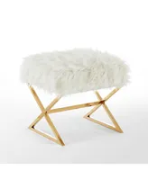 Inspired Home Aurora Faux Fur Ottoman with Metal X-Leg Frame