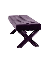 Inspired Home Louis Tufted Nailhead Bench with X-Legs