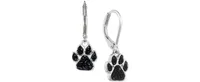 Pet Friends Jewelry Silver-Tone Black Pave Paw Drop Earrings