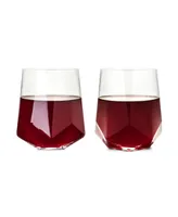 Viski Raye Faceted Crystal Wine Glass, Set of 2, 20 Oz