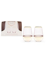 Twine Rose Crystal Stemless Wine Glass, Set of 2