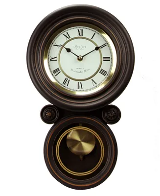 Bedford Clock Collection Contemporary Round Wall Clock with Pendulum
