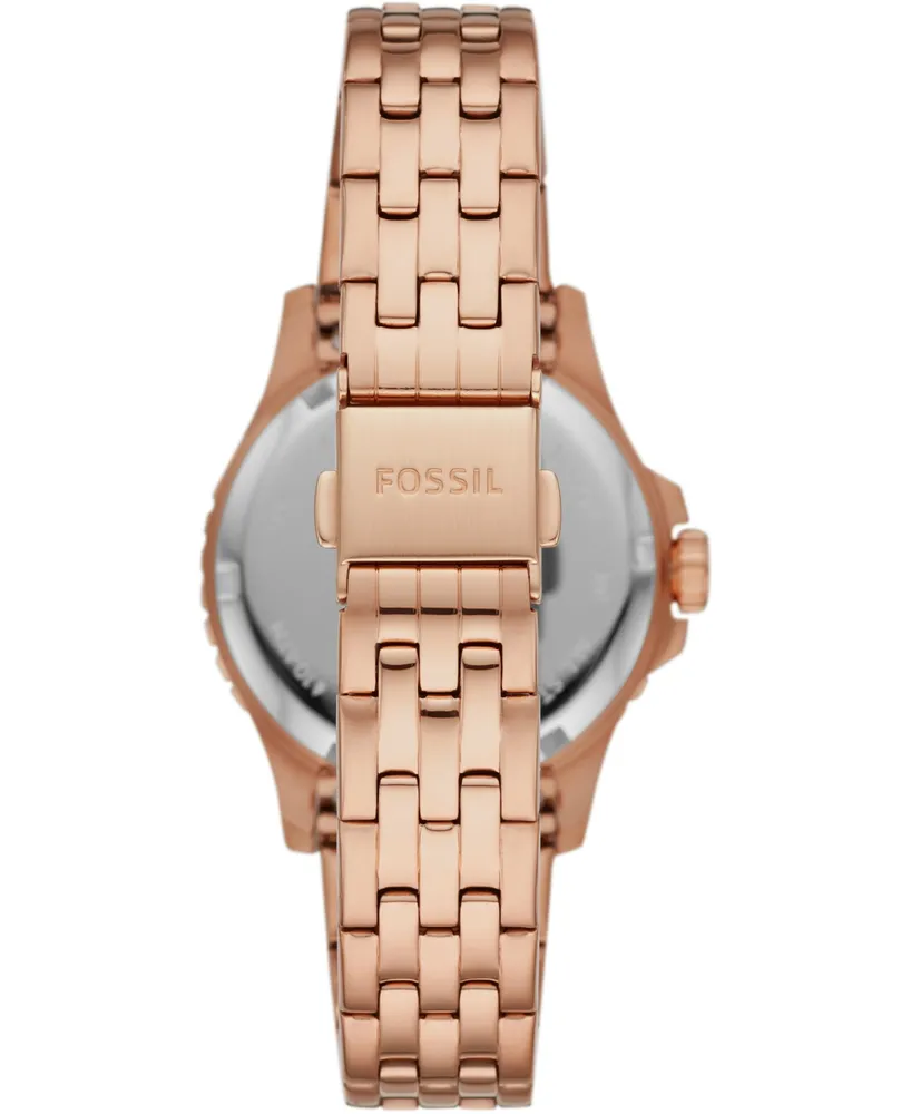 Fossil Women's Blue Diver Rose Gold-Tone Stainless Steel Bracelet Watch 36mm