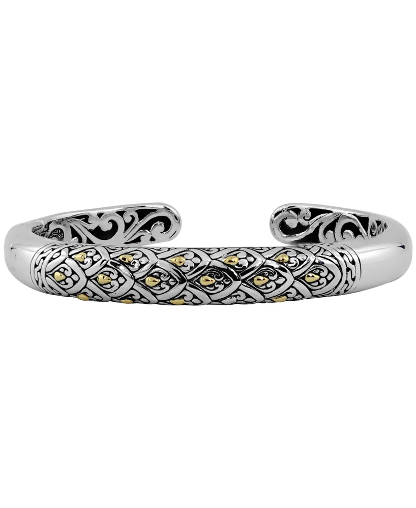 Devata Bali Dragon Skin Cuff Bracelet in Sterling Silver and 18K Gold Accents, Medium