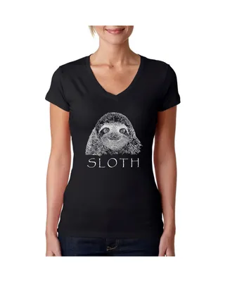 La Pop Art Women's Word V-Neck T-Shirt - Sloth
