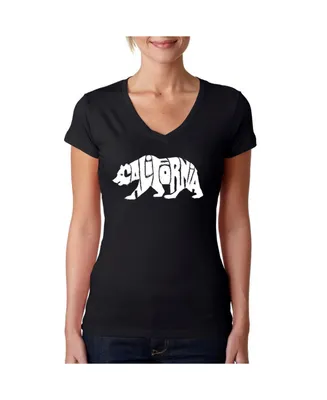 La Pop Art Women's Word V-Neck T-Shirt - California Bear