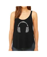 La Pop Art Women's Premium Word Flowy Tank Top- 63 Different Genres Of Music