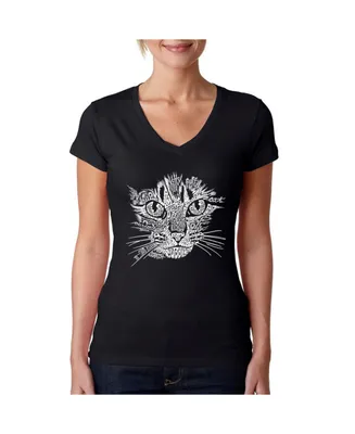 La Pop Art Women's Word V-Neck T-Shirt - Cat Face
