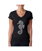 La Pop Art Women's Word V-Neck T-Shirt - Types of Seahorse