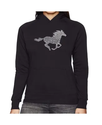 La Pop Art Women's Word Hooded Sweatshirt -Horse Breeds