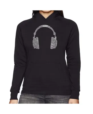 La Pop Art Women's Word Hooded Sweatshirt -63 Different Genres Of Music