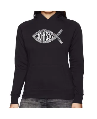 La Pop Art Women's Word Hooded Sweatshirt -John 3:16 Fish Symbol