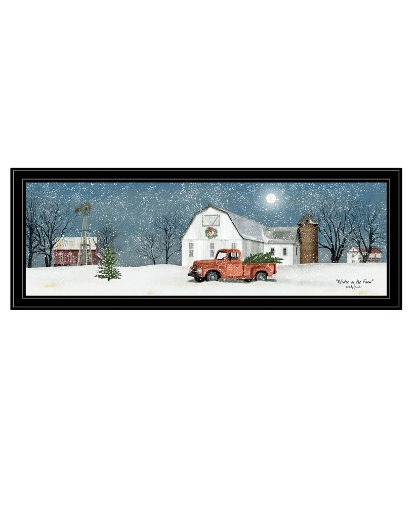 Trendy Decor 4U Winter on The Farm by Billy Jacobs, Ready to hang Framed Print, Black Frame, 39" x 15"