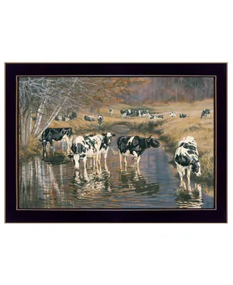Trendy Decor 4U Fall Reflections Holsteins in River by Bonnie Mohr, Ready to hang Framed Print, Black Frame, 20" x 14"