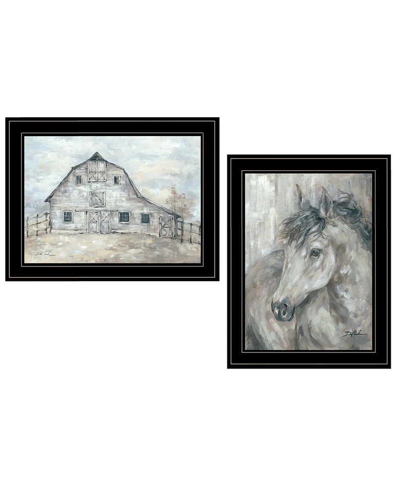 Trendy Decor 4U True Spirit Horses 2-Piece Vignette by Debi Coules, Black Frame, 15" x 19"