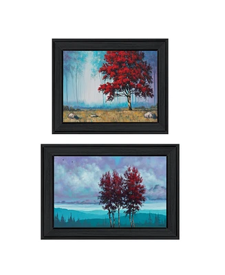 Trendy Decor 4U Red Trees 2-Piece Vignette by Tim Gagnon, Black Frame, 21" x 15"