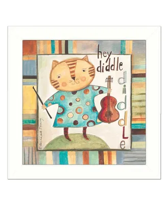 Trendy Decor 4U Hey Diddle Diddle By Bernadette Deming, Printed Wall Art, Ready to hang, White Frame, 14" x 14"