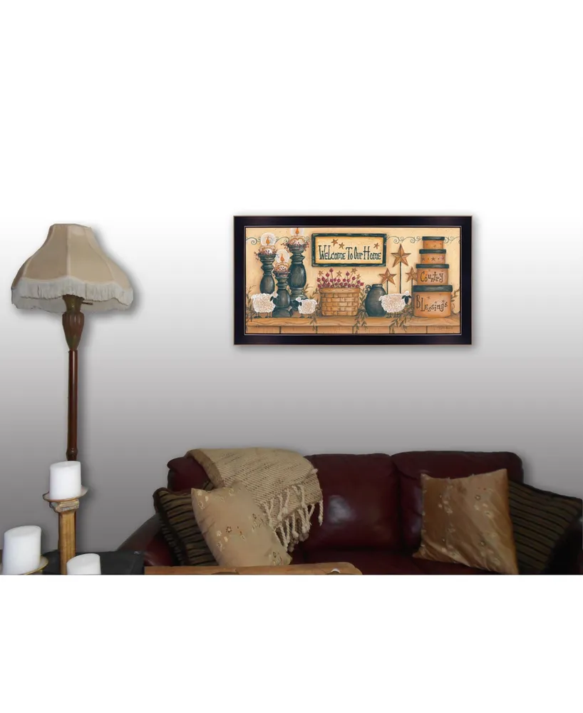 Trendy Decor 4U Welcome to Our Home By Mary June, Printed Wall Art, Ready to hang, Black Frame, 32" x 18"