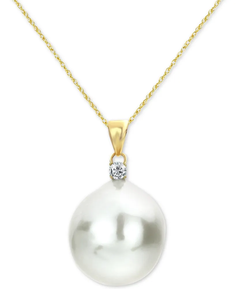 Cultured Baroque Freshwater Pearl (12mm) & Diamond (1/20 ct. t.w.) 18" Pendant Necklace in 14k Gold