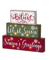 Glitzhome 11.81" Christmas Wooden Led Lighted Block Word Sign 10 Bulbs