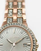 Citizen Women's Eco-Drive Crystal Accent Rose Gold-Tone Stainless Steel Bracelet Watch 28mm EW2348