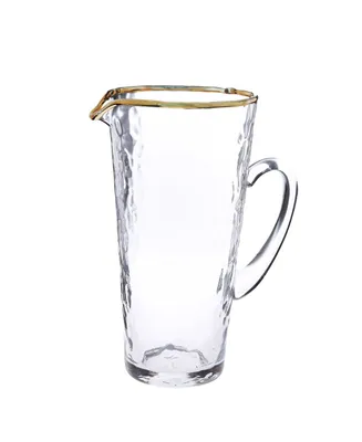 Classic Touch Pebble Glass Pitcher with Gold Tone Rim with Handle