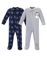 Hudson Baby Boys Fleece Zipper Sleep and Play 2pk, Santa Snowman