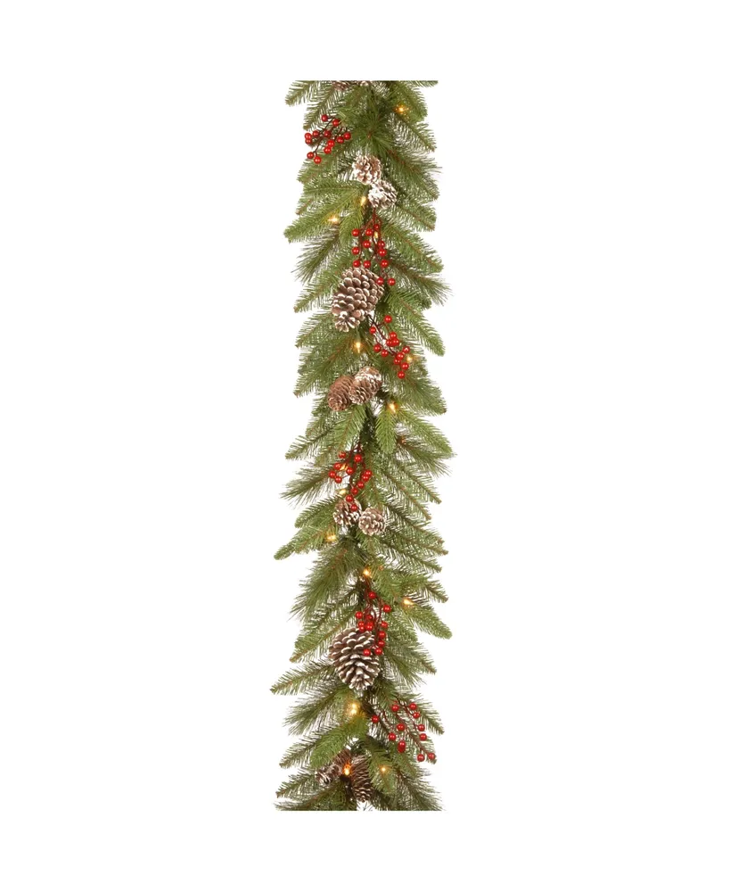 National Tree Company 9 ft. Bristle Berry Pine Garland with Battery Operated Led Lights