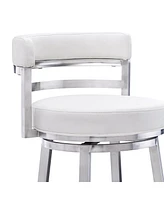 Madrid 26" Counter Height Swivel Gray Artificial leather and Brushed Stainless Steel Bar Stool