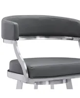 Saturn 30" Bar Height Swivel Gray Artificial leather and Brushed Stainless Steel Stool