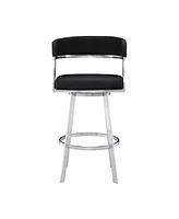 Saturn 26" Counter Height Swivel Gray Artificial leather and Brushed Stainless Steel Bar Stool