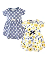 Touched by Nature Baby Girls Cotton Short-Sleeve Dresses 2pk, Yellow Garden