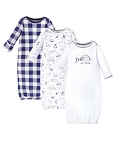 Touched by Nature Baby Boys Organic Cotton Long-Sleeve Gowns 3pk Set, Dino, 0-6 Months