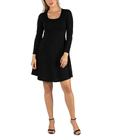 24seven Comfort Apparel Women's Simple Long Sleeve Knee Length Flared Dress