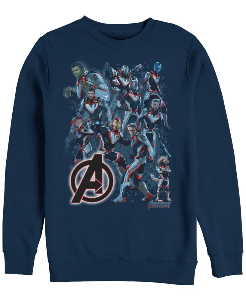 Marvel Men's Avengers Endgame Glowing Logo Group Poster, Crewneck Fleece