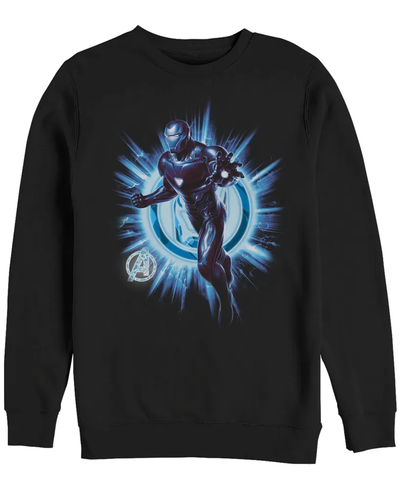 Marvel Men's Avengers Endgame Iron Man Lightning Burst Logo, Crewneck Fleece