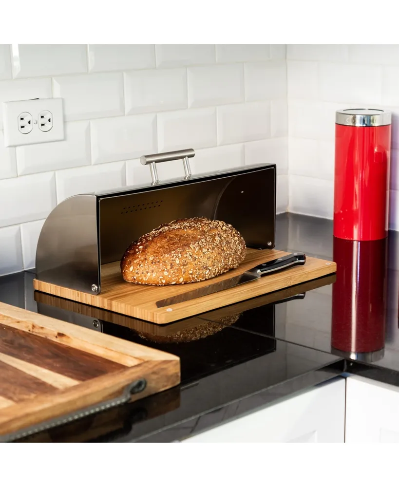 Honey Can Do Stainless Steel Bread Box with Bamboo Board
