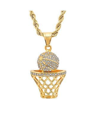 Steeltime Men's 18K Gold Plated stainless steel Basketball Hoop Simulated Diamond Pendant