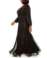 R & M Richards Plus Size Surplice Sequined Gown