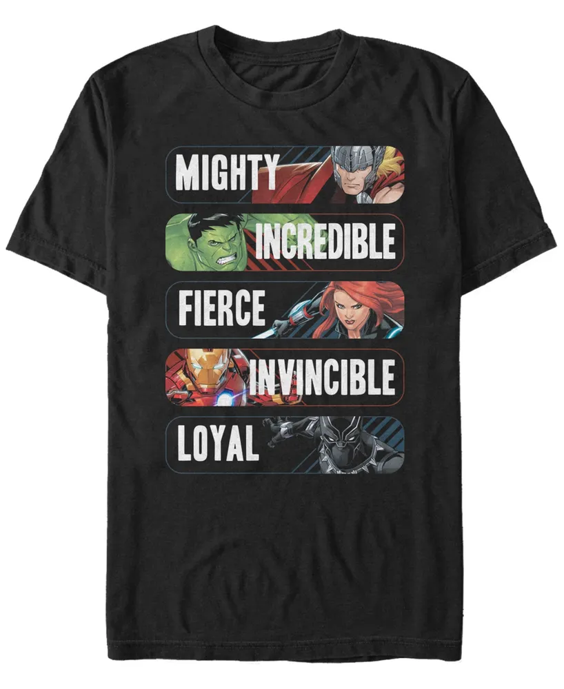 Marvel Men's Avengers Adjectives Mighty Incredible Fierce Invincible Loyal, Short Sleeve T-Shirt