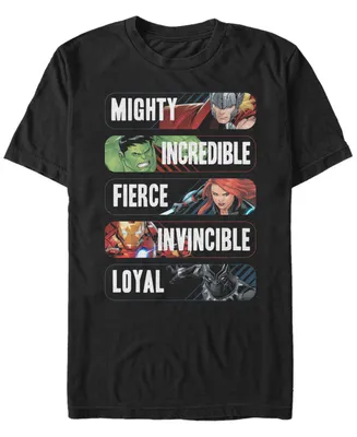 Marvel Men's Avengers Adjectives Mighty Incredible Fierce Invincible Loyal, Short Sleeve T-Shirt