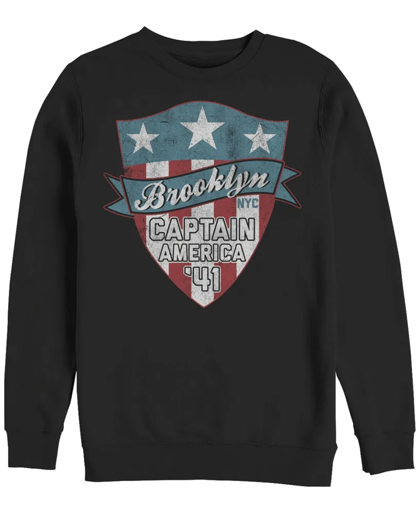 Marvel Men's Classic Captain America Brooklyn Badge, Crewneck Fleece