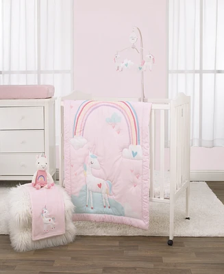 Little Love by Nojo Rainbow Unicorn 3-Piece Mini Crib Bedding Set