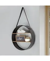 American Art Decor and Wood Round Hanging Wall Shelf with Strap