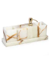 Bey-Berk Vanity 5 Piece Marble Onyx Set with 2 Tumblers, 1 Canister with Lid, 1 Dispenser and 1 Tray