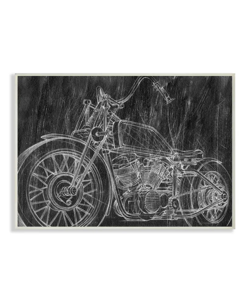 Stupell Industries Monotone Black and White Motorcycle Sketch Wall Plaque Art