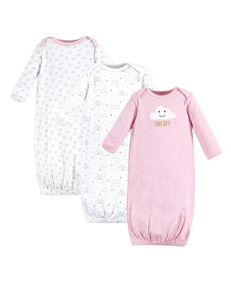 Hudson Baby Baby Girls Cotton Long-Sleeve Gowns 3pk, Pink Clouds, 0-6 Months