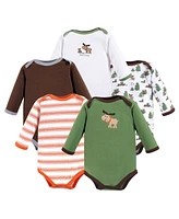 Luvable Friends Baby Boy Cotton Long-Sleeve Bodysuits 5pk, Moose, 18-24 Months