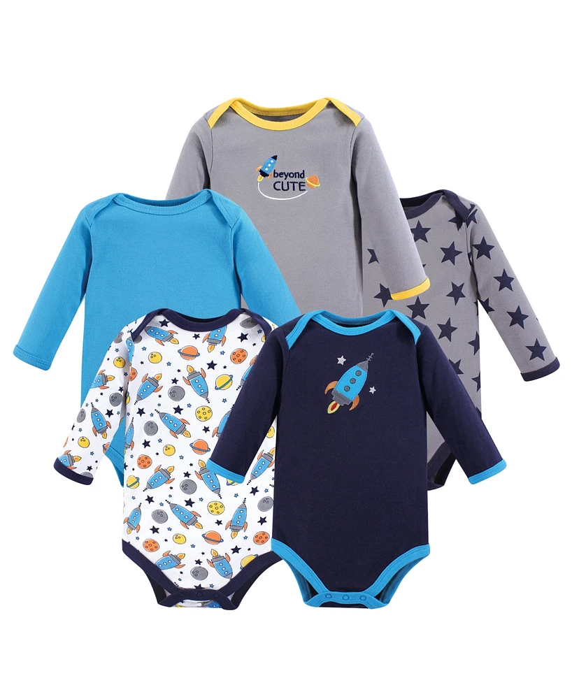 Luvable Friends Baby Boy Cotton Long-Sleeve Bodysuits 5pk, Rocket, 18-24 Months